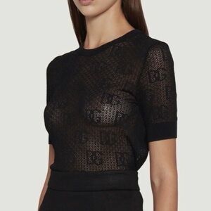 Dolce & Gabbana Black jacquard monogram print  Short Sleeve Top Size 6